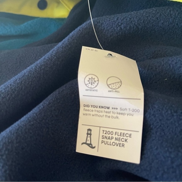 NWT Lands End Men’s Colorblock Pullover Snap Button Fleece Size Medium Navy Teal - Picture 6 of 11